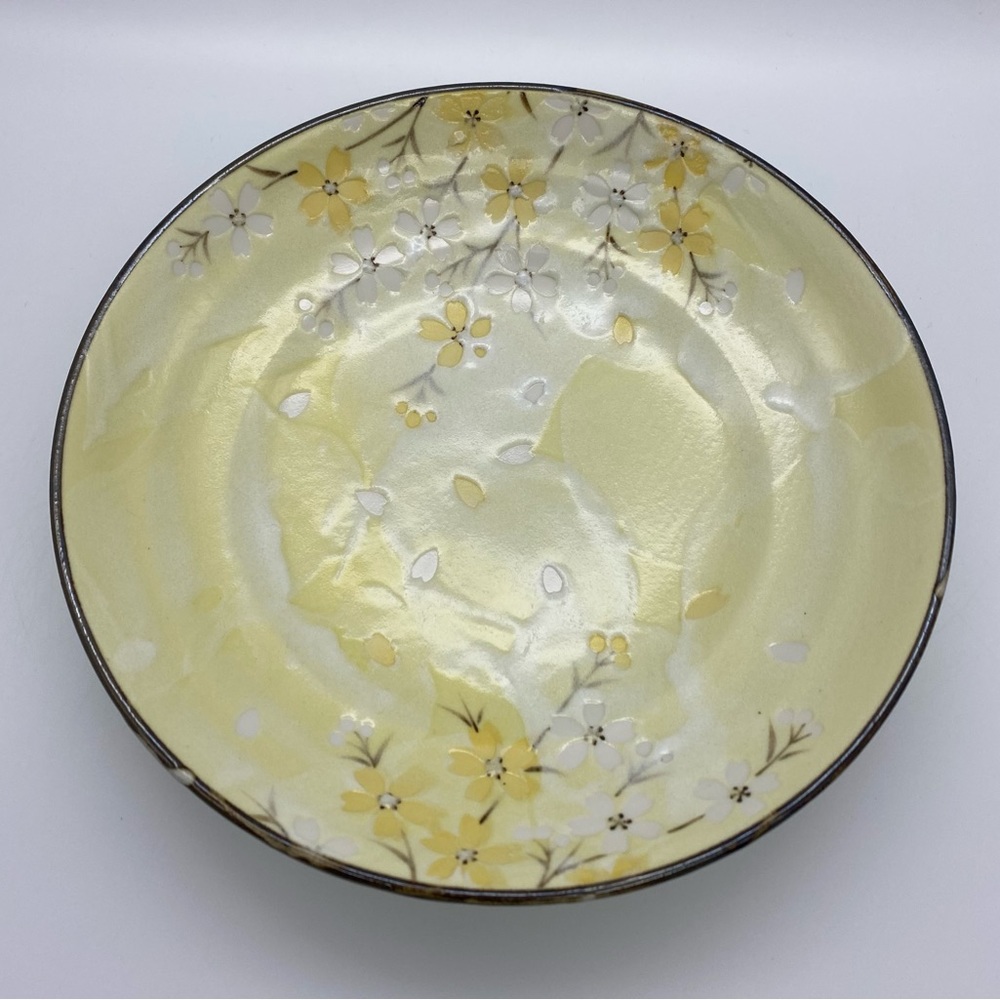 Ceramic Japanese Yellow White Cherry Blossom Soup Bowls 9in - Picture 3 of 9